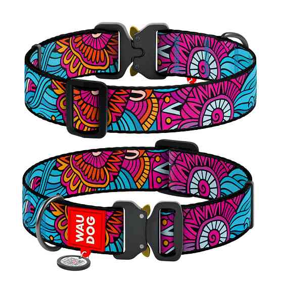 Нашийник для собак нейлоновий WAUDOG Nylon з QR-паспортом, малюнок "Літо", металева пряжка-фастекс, XXL, Ш Вінниця