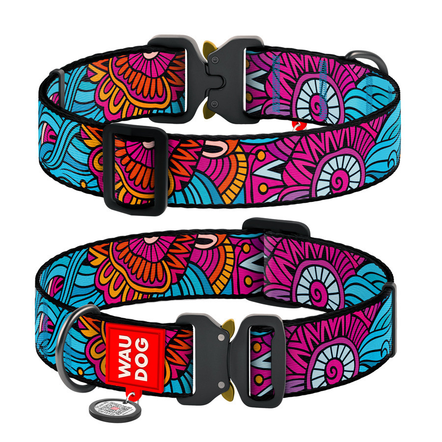 Нашийник для собак нейлоновий WAUDOG Nylon з QR-паспортом, малюнок "Літо", металева пряжка-фастекс, XXL, Ш Вінниця - фото 1