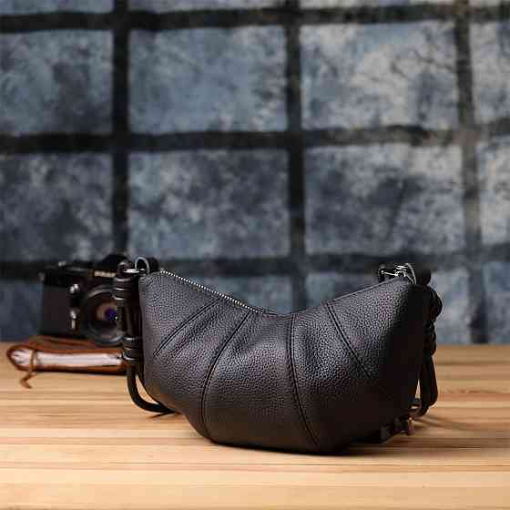 Жіноча напівкругла сумка з натуральної шкіри Чорний (Vintage) Київ