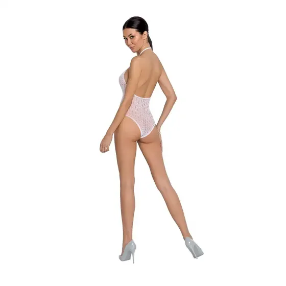 Бодістокінг з декольте Passion BS088 white, імітація корсетної шнурівки Львів