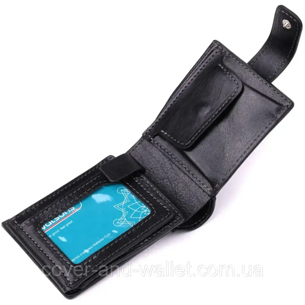 Люксовое мужское портмоне из итальянской зернистой кожи черного цвета Grande Pelle Киев - изображение 5