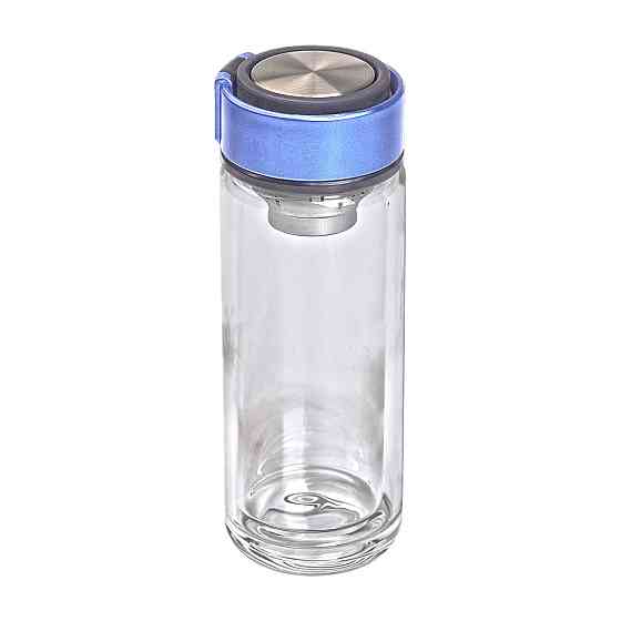 Термос стеклянный с двойными стенками и ситечком 330 мл синий HP-14-39BL Киев