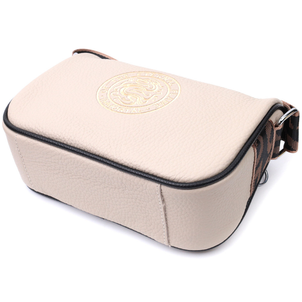 Жіноча сумка з вишивкою на лицьовій стороні з натуральної шкіри Vintage 22625 Бежева Київ - фото 5