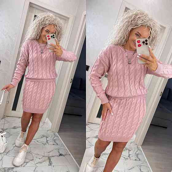 Женский модный вязаный костюм косами свитер и юбка. 42-50р Київ