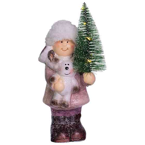 Yiwu Новорічна фігурка з підсвіткою Дівчинка з ялинкою з фарфору 12×8×23 (см) новорічний декор Коломия