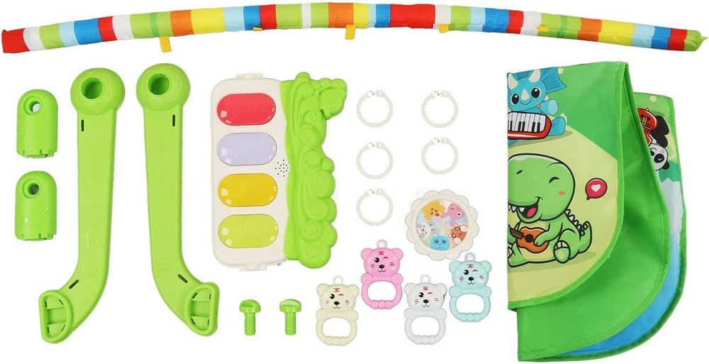 Ігровий дитячий килимок із музичним піаніно, підвісними іграшками, принт тварини зеленого кольору Кам'янець-Подільський - фото 8