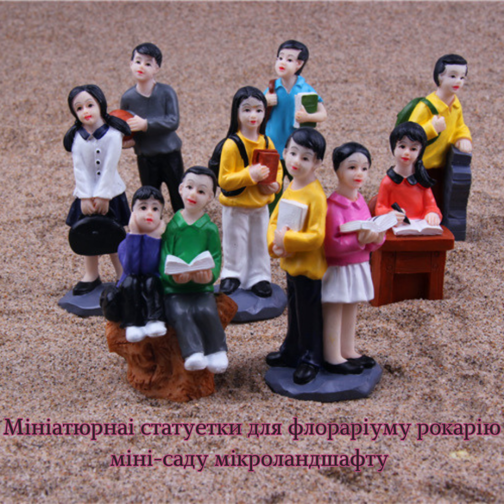 Декоративні фігурки Учні для міні-саду, флораріуму, мініатюри, моделювання, пісочного столу. Полістоун Учениця за шкільною партою Одеса - фото 3