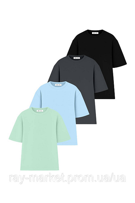 Набор футболок оверсайз мужских 4 шт U0104-Green-Dark Grey-Sky Blue-Black
