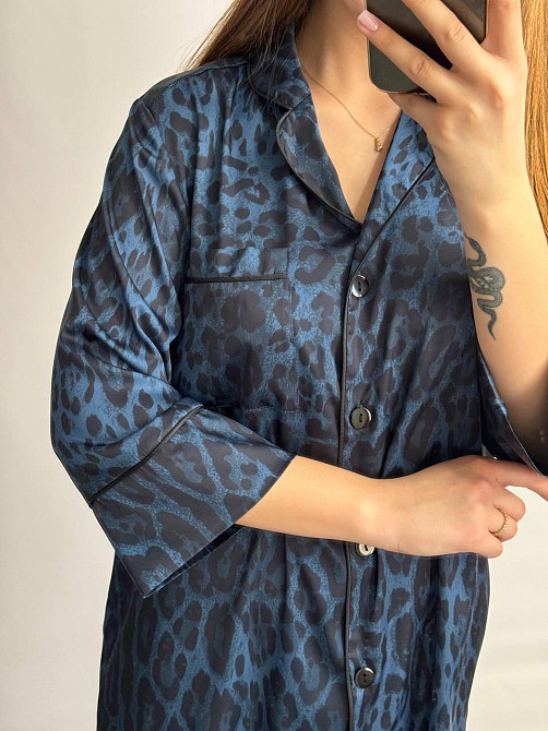 Женская ночная рубашка сатиновая Синий Лео XL Харьков - изображение 3