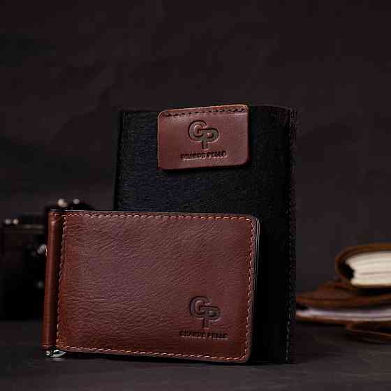 Надійний шкіряний затискач для грошей GRANDE PELLE 11668 Коричневий Київ
