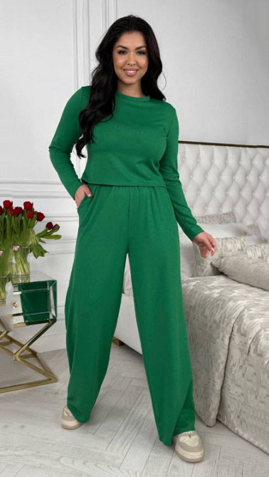 Женский костюм штаны с лонгсливом Зеленый 50/52 Харьков - изображение 1
