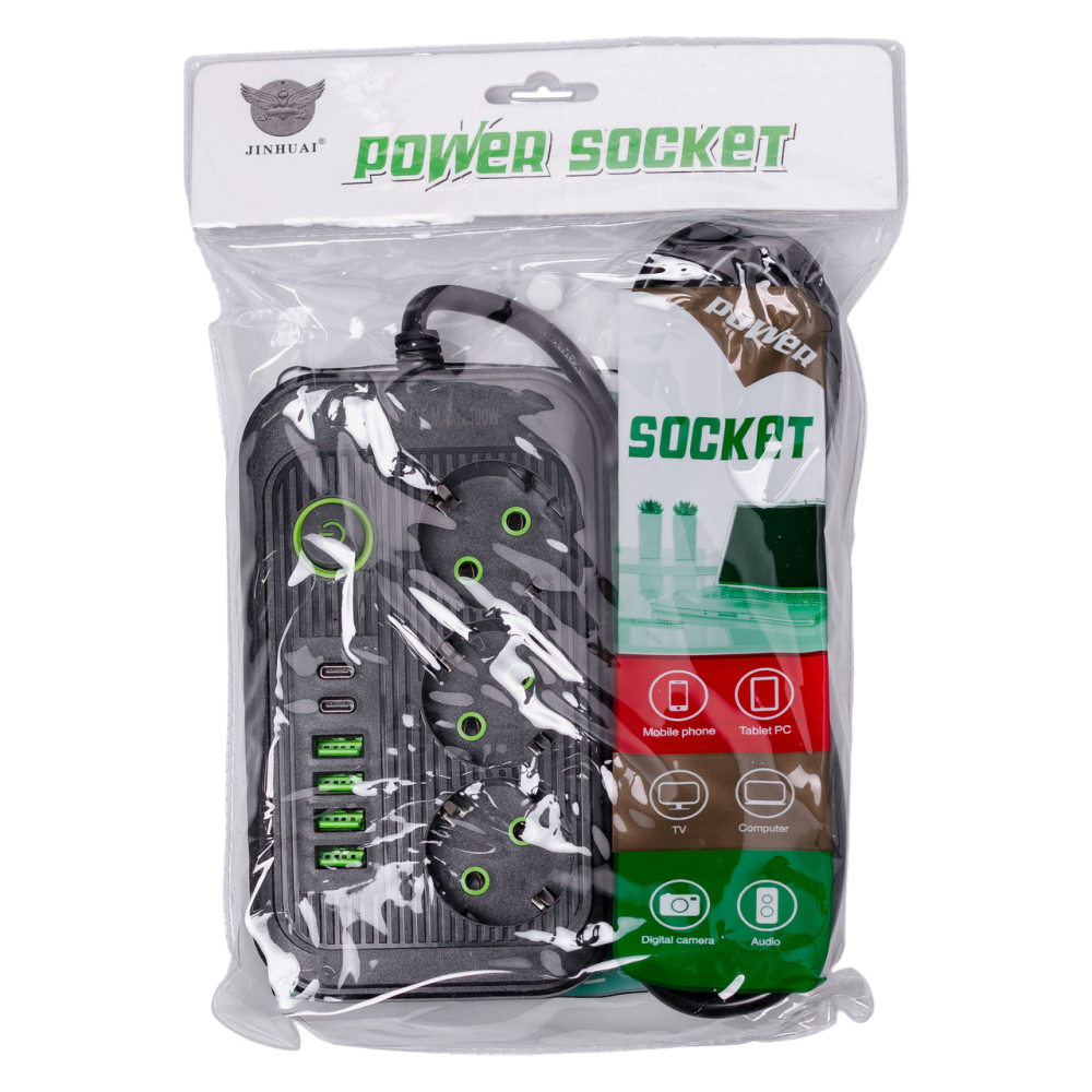 Yiwu Мережевий фільтр кабель 3.8 м подовжувач F16 на 3 розетки з USB портами та кнопкою відключ Коломия - фото 7