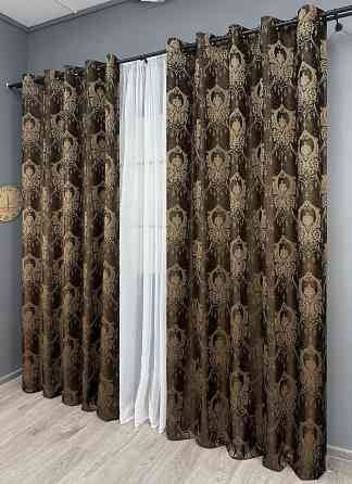 Комплект штор на люверсах VR-Textil Парча № 1772ш Коричневий з карамельним 155х270 см 2 шт (37-0258) Київ
