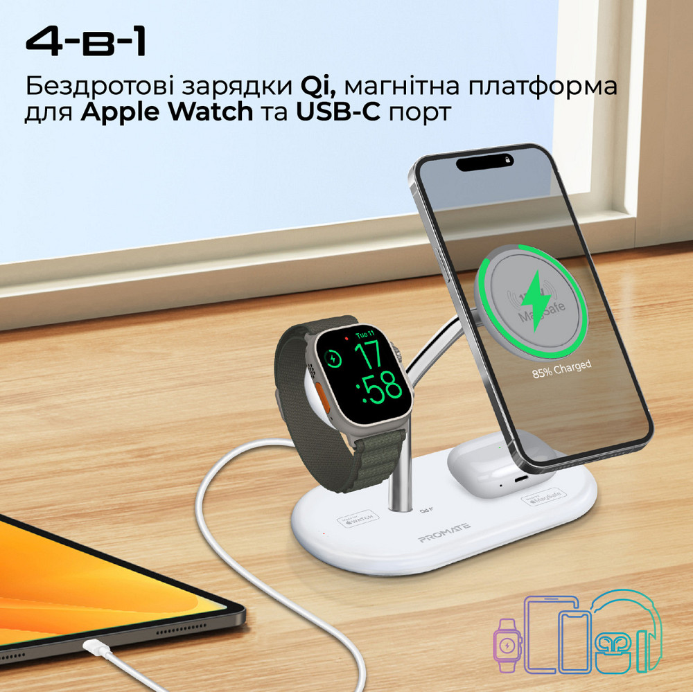 Бездротовий зарядний пристрій Promate Synergy-Pro MagSafe 57W White ( Білий ) Харьков - изображение 2