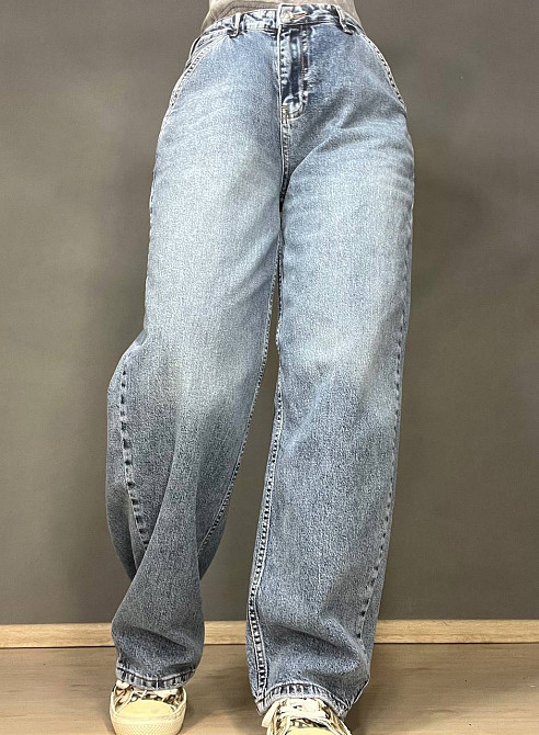 Джинси жіночі SESSANTA 8403 skater jeans широкі банани косі кишені висока посадка стрейчеві світло сині, світло-синій, 29, 29, 81 см, 121 см Київ - фото 3
