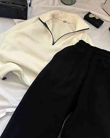 Женский теплый оверсайз костюм двойка: кофта и брюки из двухстороннего флиса Одесса