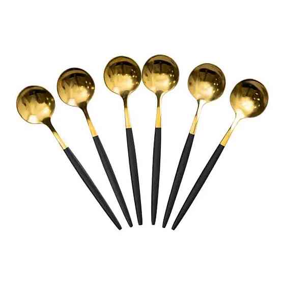 Yiwu Набір чайних ложок 6 штук чайні ложки з нержавіючої сталі 12.9 см Чорний з золотом HP-20-5 Коломыя