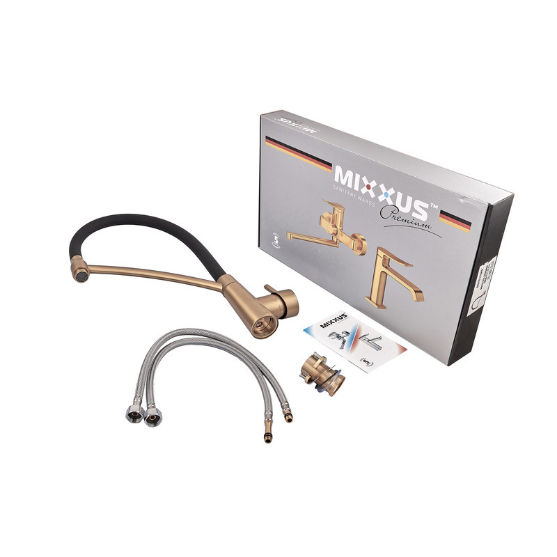 Змішувач для кухні Mixxus Premium Rossi 017 Brushed Gold Refl.Black (Колір матове золото+сил.вилив чорний) (MP6723) ( 28148 ) Харків - фото 8