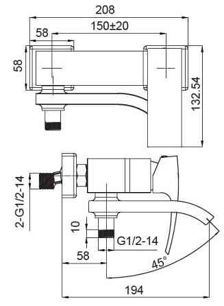 Змішувач для ванни Koer KB-41007-04 з коротким виливом    ( KR5157 ) 22462 Харьков