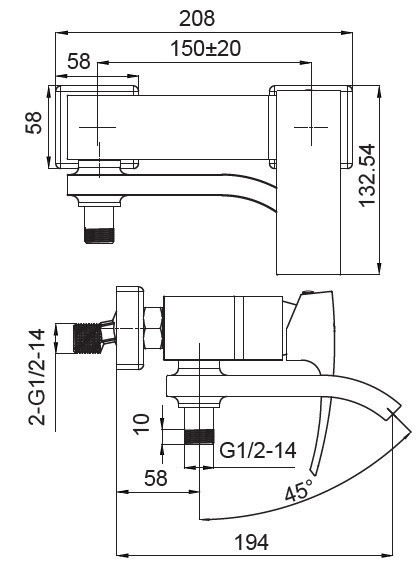 Змішувач для ванни Koer KB-41007-04 з коротким виливом    ( KR5157 ) 22462 Харьков - изображение 2