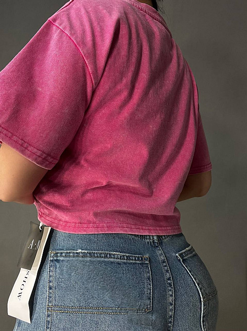 Футболка жіноча A-N 2732 варена коротка широка малюнок корсет бра, рожевий, one size Київ - фото 19