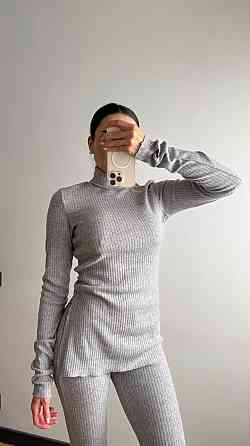 Жіночий теплий базовий костюм-двійка ангора рубчик Сірий, 44/46 Одеса