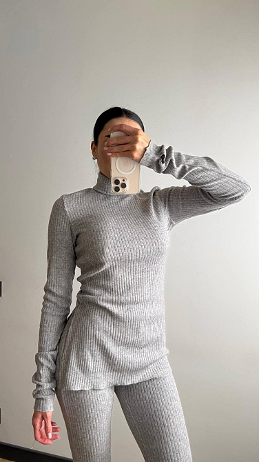 Жіночий теплий базовий костюм-двійка ангора рубчик Сірий, 44/46 Одеса - фото 1