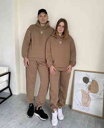 Парні спортивний костюм з гербом України | худі + джогери XXL, XL, Коричневый Черновцы