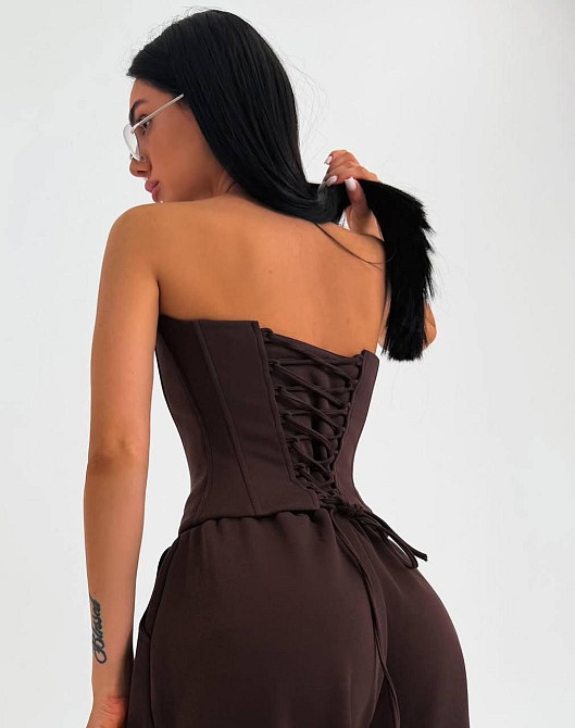 Жіночий стильний трендовий костюм-трійка петля Шоколад, 42/44 Одеса - фото 6