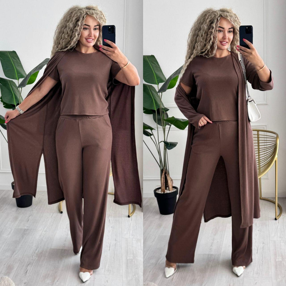 Жіночий базовий прогулянковий костюм-трійка: кардиган футболка та штани трикотажний рубчик Моко, 52/54 Одеса - фото 9