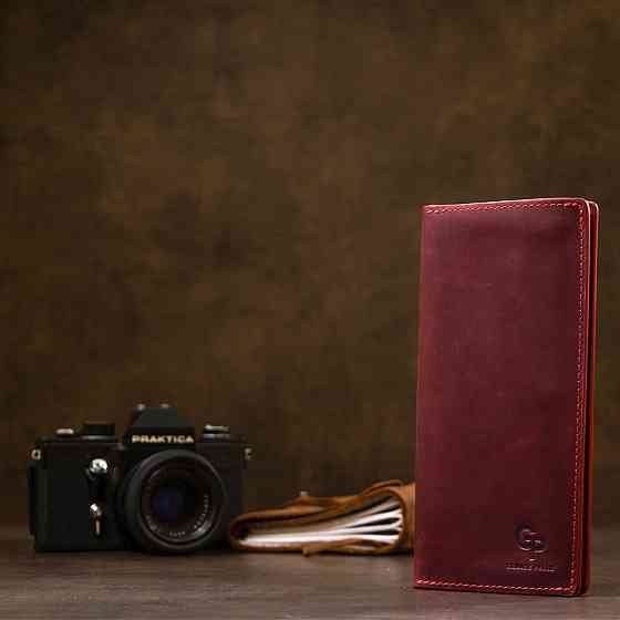 Шкіряне вінтажне портмоне Бордовий (GRANDE PELLE) Київ