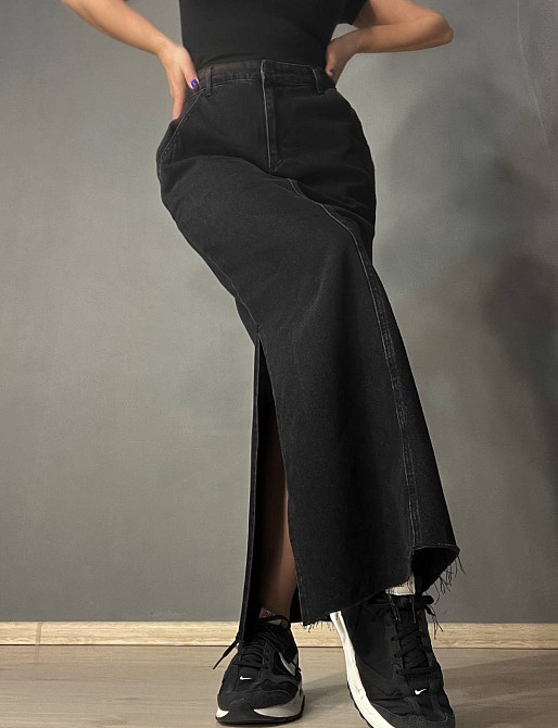 Юбка женская Zeo Basic 3810 джинсовая разрезы по бокам длинная черная, черный, 36 Киев - изображение 13