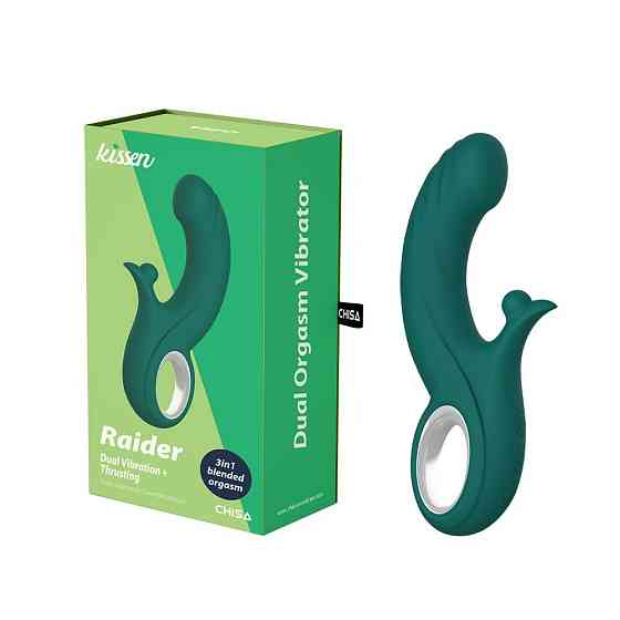 Вибратор-кролик Chisa Kissen Raider с фрикциями, зеленый, 20.3 см х 3.7 см Sex Aura Киев