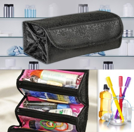 Женская раскладная косметичка черная -в разложенном виде 51*24см, полиэстер, водонепронецаемая Киев - изображение 2