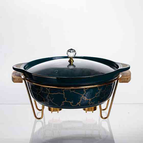 Марміт порцеляновий настільний круглий 2 (л) мармітниця з підігрівом Зелений мармур LC-715 Коломия