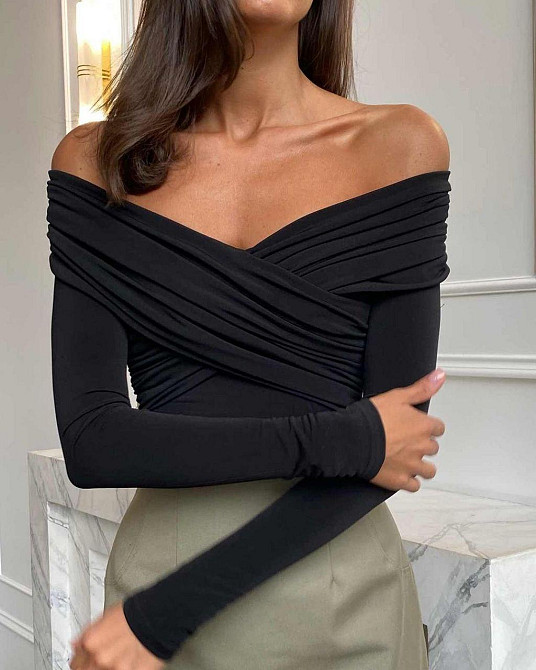 Жіночий романтичний боді з драпіруванням трикотаж масло Чорний Одеса - фото 1