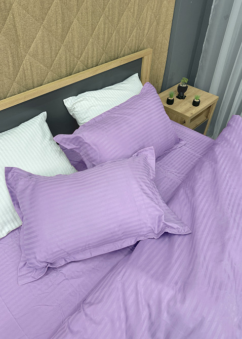 Комплект постільної білизни Страйп-сатин Двоспальний 180х220 з простирадлом на резинці Лавандовий (88-175) Київ - фото 7