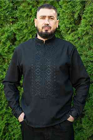 Вишиванка чоловіча, лляна, з довгим рукавом, чорна льон Юрма Одяг, топ 64 Київ