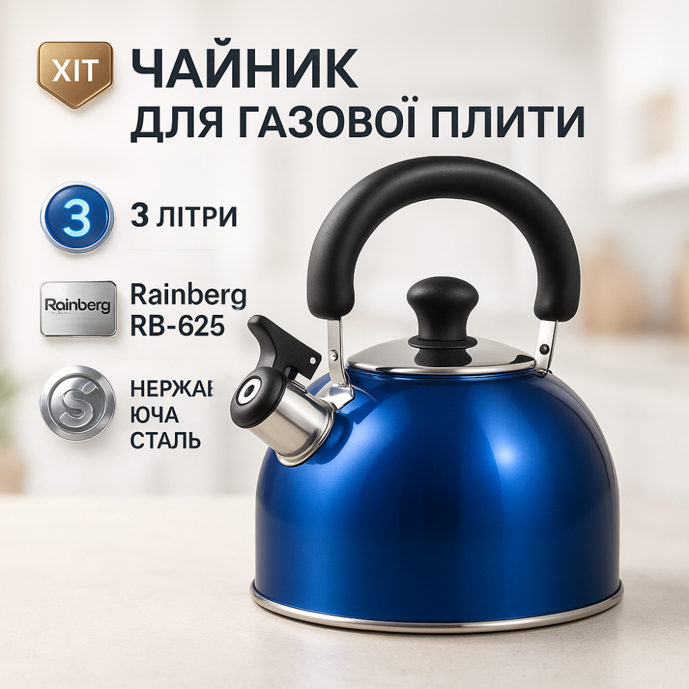 Чайник для приготування чаю зі свистком Rainberg RB-625 3 л, Звичайний чайник зі свистком AY-36 Львів - фото 12