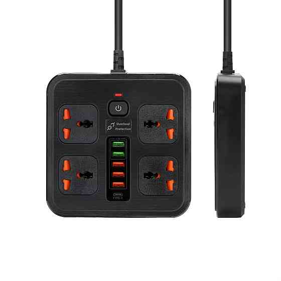 Мережевий фільтр BKL-666 1 QC3.0 + 1 PD20W + 5 USB, 100-250V, 10А, 4 розетки, чорний Кам'янець-Подільський