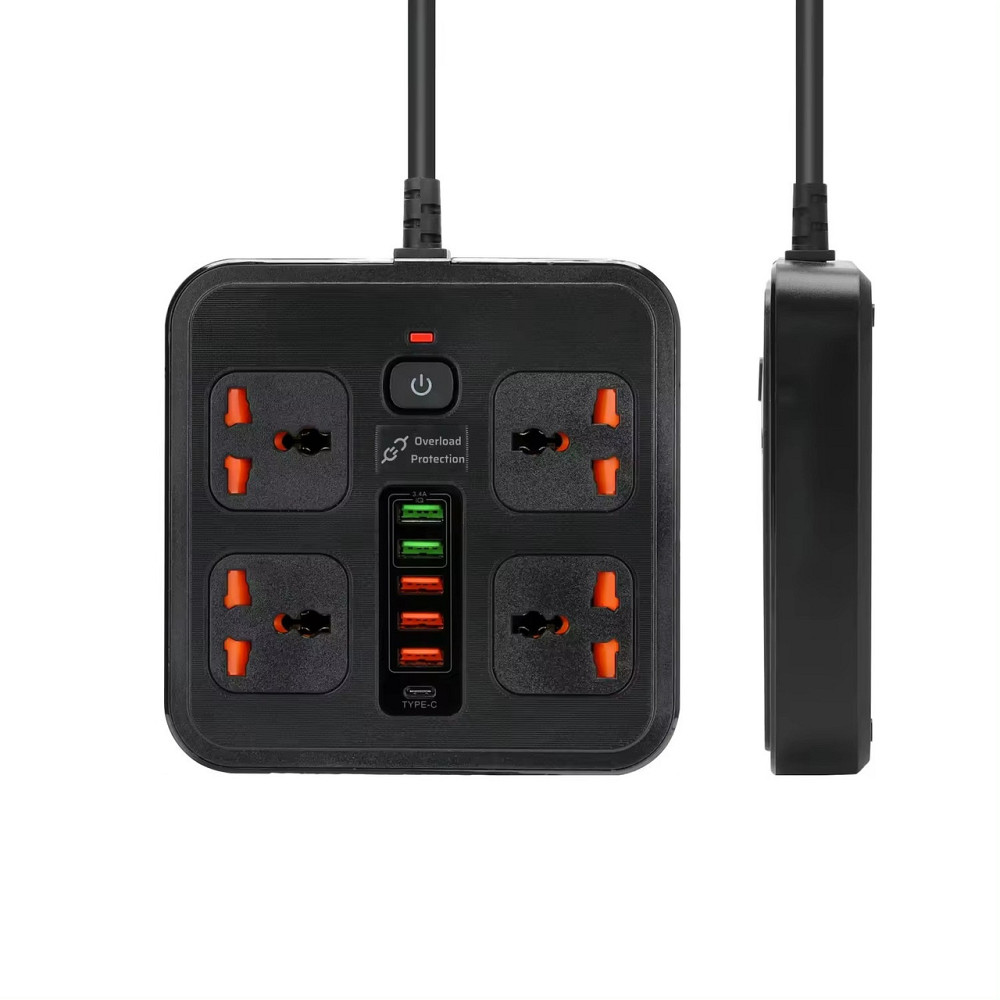 Мережевий фільтр BKL-666 1 QC3.0 + 1 PD20W + 5 USB, 100-250V, 10А, 4 розетки, чорний Кам'янець-Подільський - фото 2