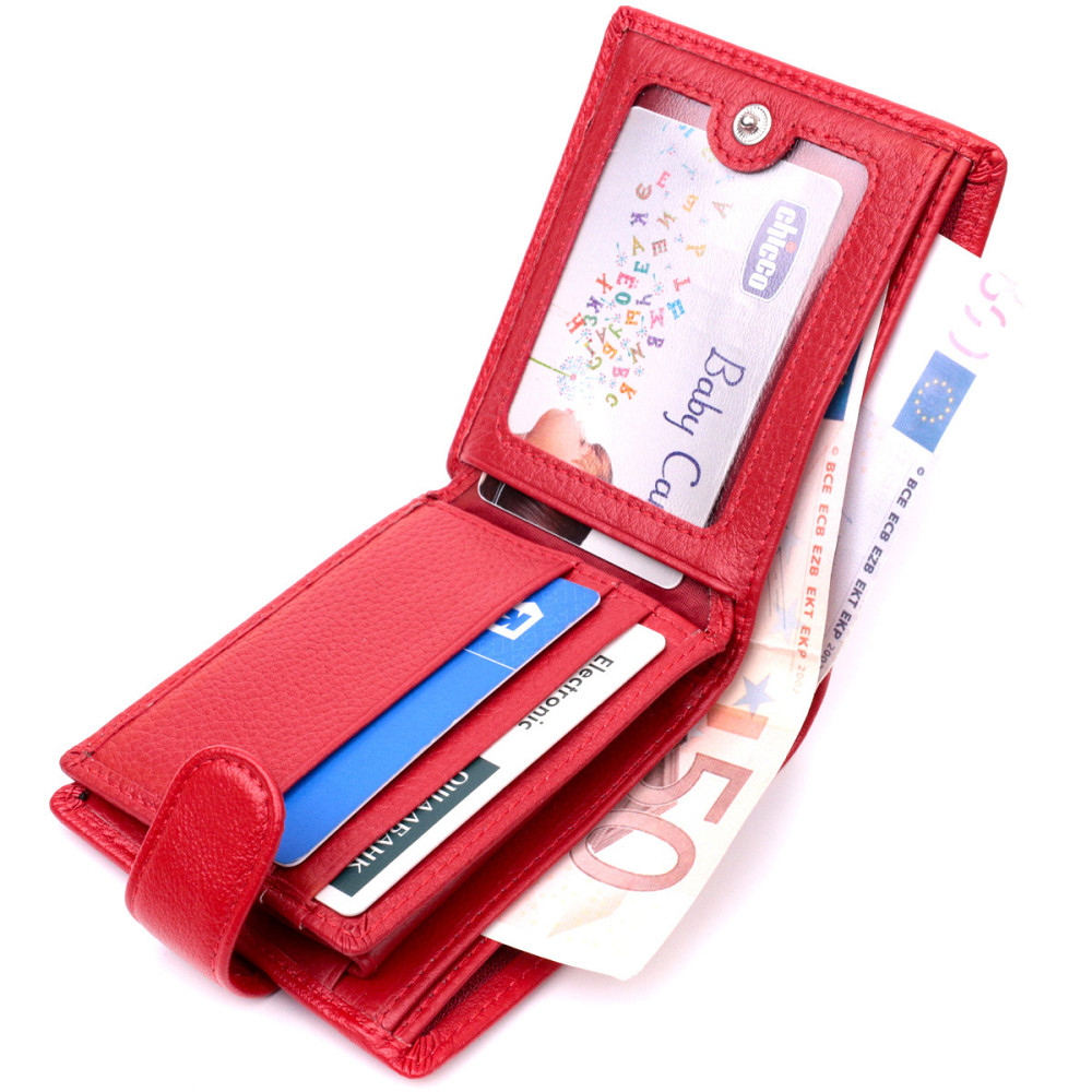 Яскраве жіноче портмоне з блоком для карт з натуральної шкіри ST Leather 19471 Червоний Київ - фото 5