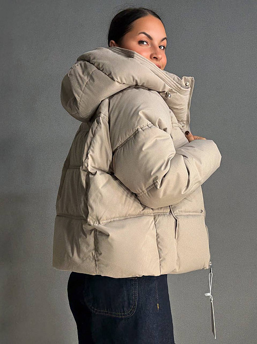 Куртка жіноча Haiziyuan 8589 середня довжина з капюшоном бежева, бежевий, M Одеса - фото 9