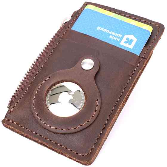 Оригінальний картхолдер з утримувачем для Apple AirTag з натуральної шкіри GRANDE PELLE 11627 Коричневий Київ