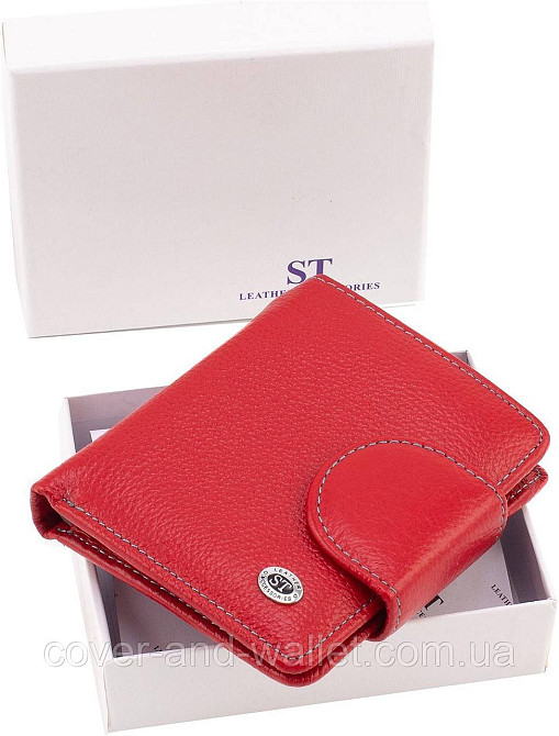 Компактний женский кошелек из натуральной кожи на магнитах красного цвета ST Leather Киев - изображение 9