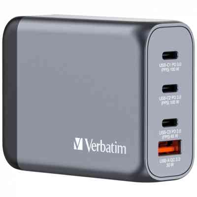 Зарядное устройство Verbatim GaN 100 W 4 ports (2xUSB-C-100 W,USB-C 65 W /USB-A -3.0) (32202) Винница