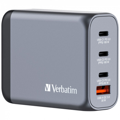 Зарядное устройство Verbatim GaN 100 W 4 ports (2xUSB-C-100 W,USB-C 65 W /USB-A -3.0) (32202) Винница - изображение 1