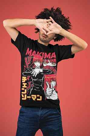 Футболка з аніме принтом Людина-бензопила оверсайз (S/M/L) Чорний AnimeJ1087 Дніпро