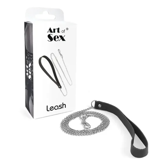 Повідець на ланцюжку із натуральної шкіри Art of Sex - Leash, колір Чорний Львів