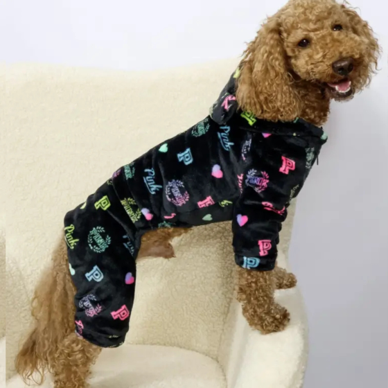 Костюм махровий для собак зимовий Dogs Bomba капюшон з вушками на блискавці pink чорний 6 Одеса